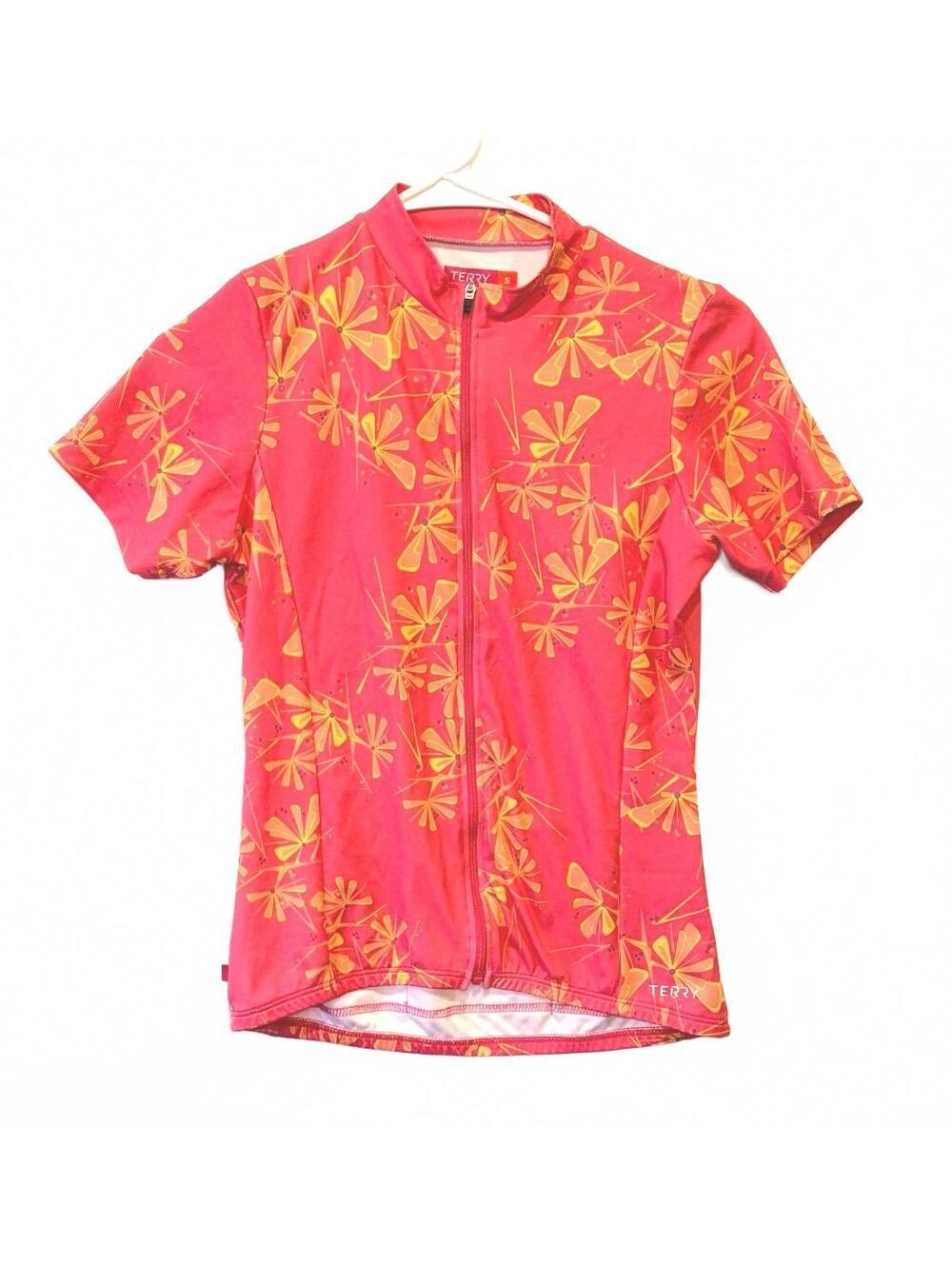 Terry Women’s Cycling Jersey Small Pink Orange Floral Full Zip Bike Shirt